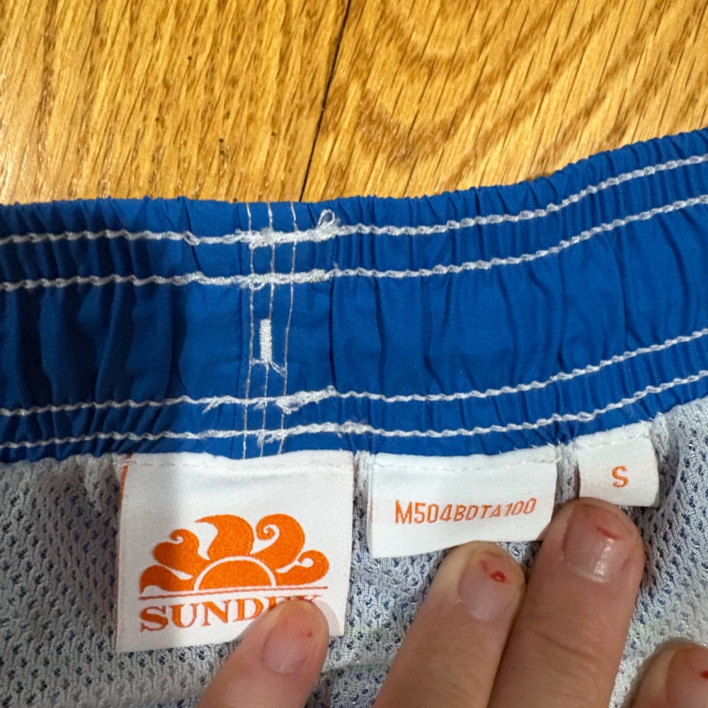 Sundek Royal Blue Swim Trunks with Neon Green Stripe - Picture 2 of 4
